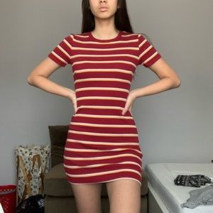 red and yellow stripped stripes bodycon dress